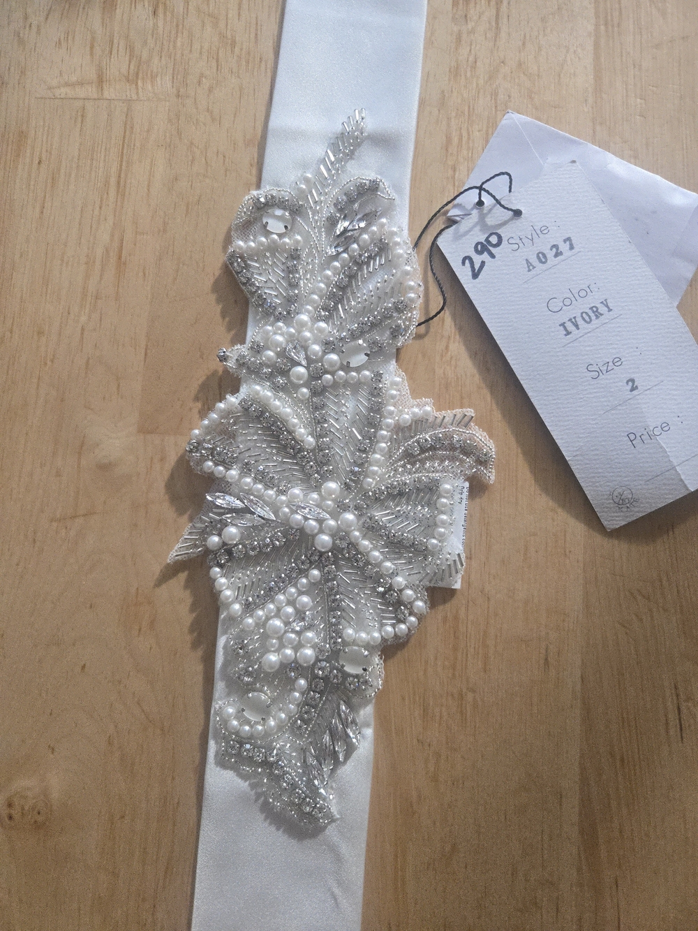 Justin Alexander Ivory Beaded Bridal Sash with Pearl & Crystal Embellishment
